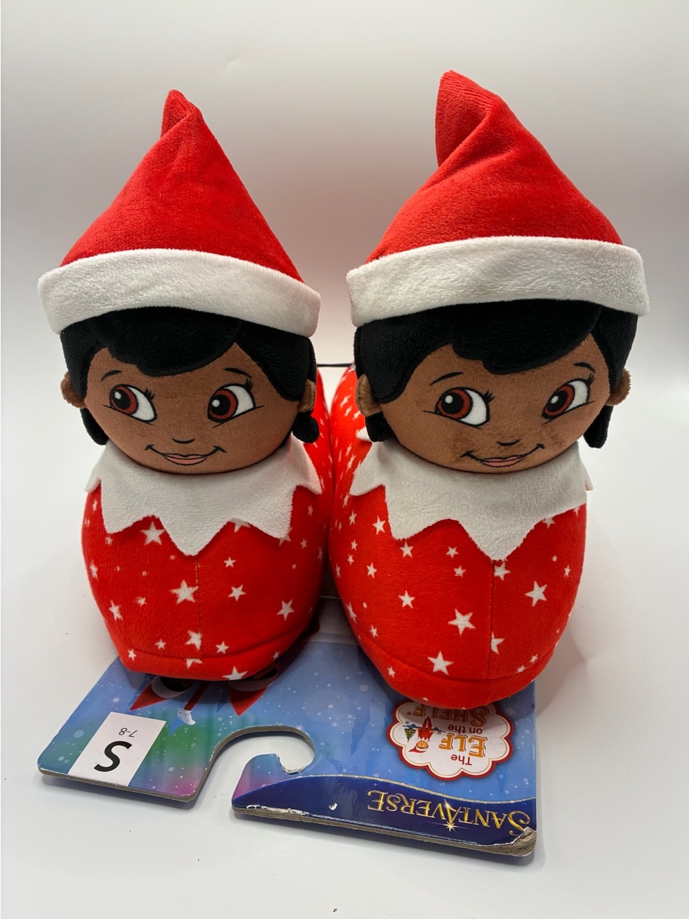 Elf on the Shelf Plush Holiday Slipper Pair - Red Star Pajamas Size 7-8 NWT